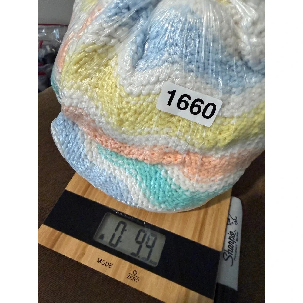 Handmade Pastel Chevron Knit Baby Blanket Blue‎ Yellow 37 x 37 Afghan VTG ZigZag